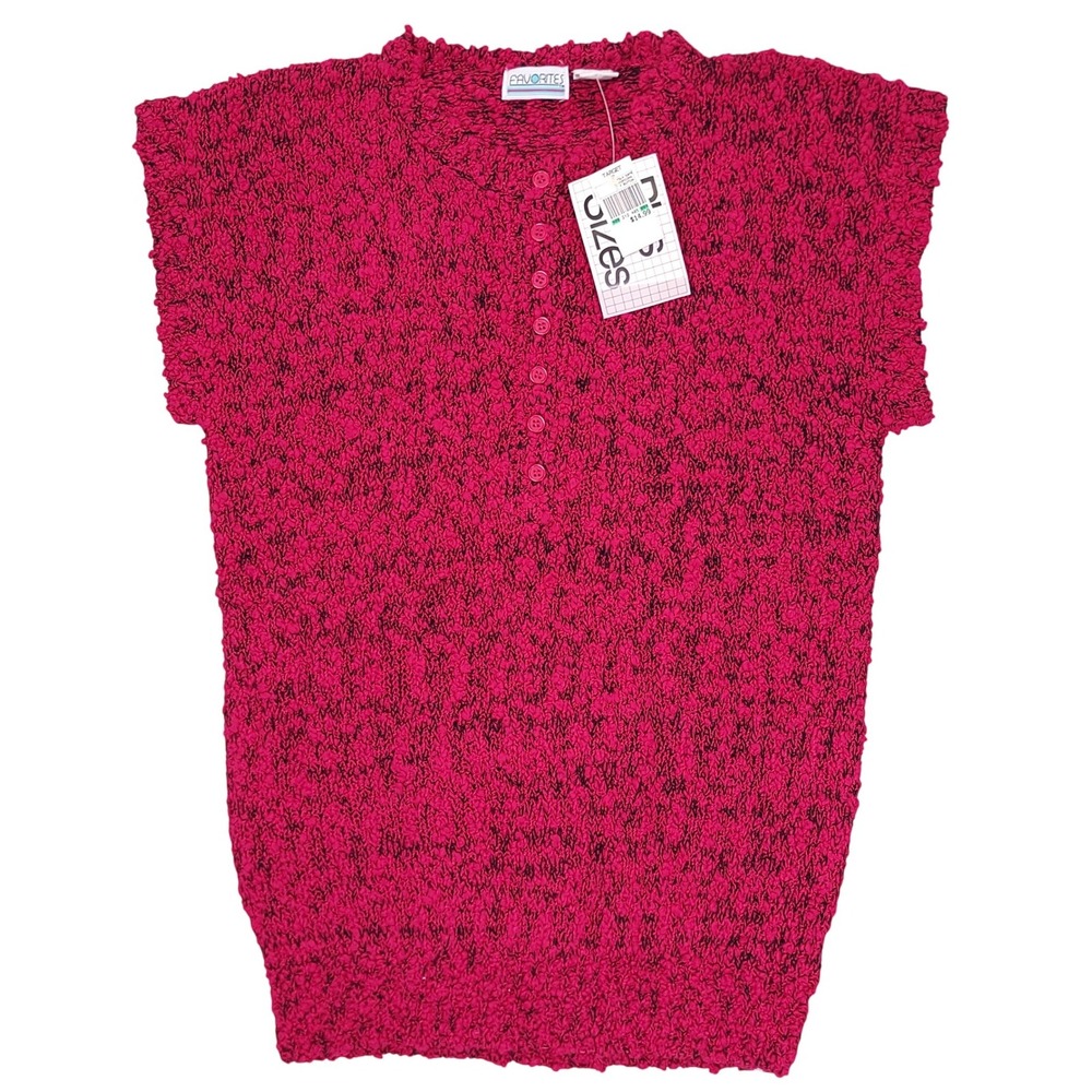 Vintage Favorites Popcorn Knit Sweater Vest Pink Black Henley‎ 18W 90s Retro